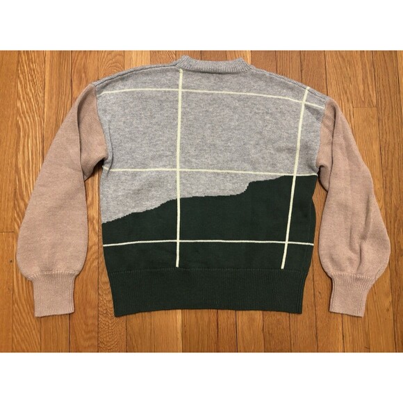 STAUD Cabin Intarsia Sweater Wool Blend Forest Window Tree Outdoors Knit Crew S - Picture 8 of 8